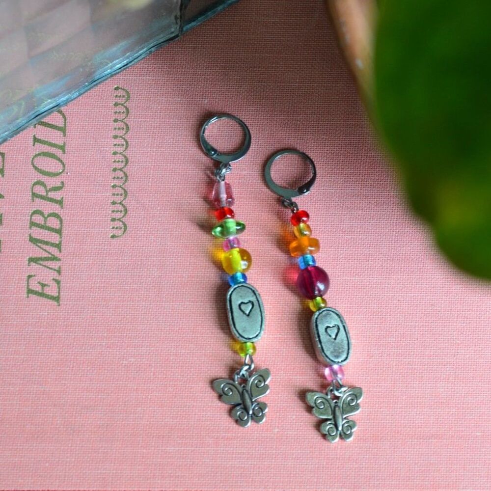 Handmade Rainbow Butterfly Drop Earrings 🌈🦋